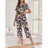 imageEkouaer Womens Capri Pajama Sets Floral Print Short Sleeve Sleepwear Top and Capri Pants 2 Piece Loungewear with PocketsBlack Colorful Flowers