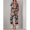 imageEkouaer Womens Capri Pajama Sets Floral Print Short Sleeve Sleepwear Top and Capri Pants 2 Piece Loungewear with PocketsBlack Colorful Flowers
