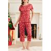 imageEkouaer Womens Capri Pajama Sets Floral Print Short Sleeve Sleepwear Top and Capri Pants 2 Piece Loungewear with PocketsRed Christmas Snowflakes