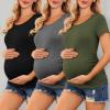 imageEkouaer Womens Maternity Shirts 3 Packs Side Ruched Pregnancy Tee Top Tunic Blouse Casual Mama Clothes SXXL3pcs Black  Dary Grey  Army Green