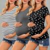 imageEkouaer Womens Maternity Shirts 3 Packs Side Ruched Pregnancy Tee Top Tunic Blouse Casual Mama Clothes SXXL3pcs Black  Floral 2  White Stripe