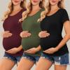 imageEkouaer Womens Maternity Shirts 3 Packs Side Ruched Pregnancy Tee Top Tunic Blouse Casual Mama Clothes SXXL3pcs Black  Wine Red  Army Green