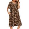 imageEkouaer Womens Nightgown Short Sleeve House Dress with PocketsFloral Print Mumu DressLeopard Print