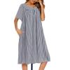 imageEkouaer Womens Nightgown Short Sleeve House Dress with PocketsFloral Print Mumu DressStripe Navy