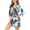 imageEkouaer Womens Nightgown V Neck Striped Button Down Sleepwear 34 Sleeves Nightshirts Soft Button Sleep Dress SXXLBlue Green Tiedye