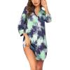 imageEkouaer Womens Nightgown V Neck Striped Button Down Sleepwear 34 Sleeves Nightshirts Soft Button Sleep Dress SXXLBlue Green Tiedye