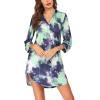 imageEkouaer Womens Nightgown V Neck Striped Button Down Sleepwear 34 Sleeves Nightshirts Soft Button Sleep Dress SXXLBlue Green Tiedye