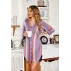 imageEkouaer Womens Nightgown V Neck Striped Button Down Sleepwear 34 Sleeves Nightshirts Soft Button Sleep Dress SXXLBlue Pink Stripes