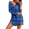 imageEkouaer Womens Nightgown V Neck Striped Button Down Sleepwear 34 Sleeves Nightshirts Soft Button Sleep Dress SXXLBlue Plaid