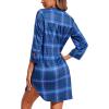 imageEkouaer Womens Nightgown V Neck Striped Button Down Sleepwear 34 Sleeves Nightshirts Soft Button Sleep Dress SXXLBlue Plaid