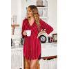 imageEkouaer Womens Nightgown V Neck Striped Button Down Sleepwear 34 Sleeves Nightshirts Soft Button Sleep Dress SXXLBurgundy Stripe