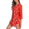 imageEkouaer Womens Nightgown V Neck Striped Button Down Sleepwear 34 Sleeves Nightshirts Soft Button Sleep Dress SXXLChristmas Red