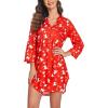 imageEkouaer Womens Nightgown V Neck Striped Button Down Sleepwear 34 Sleeves Nightshirts Soft Button Sleep Dress SXXLChristmas Red