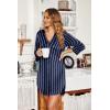 imageEkouaer Womens Nightgown V Neck Striped Button Down Sleepwear 34 Sleeves Nightshirts Soft Button Sleep Dress SXXLNavy Blue Stripe