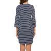 imageEkouaer Womens Nightgown V Neck Striped Button Down Sleepwear 34 Sleeves Nightshirts Soft Button Sleep Dress SXXLNavy Blue Stripes