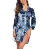 imageEkouaer Womens Nightgown V Neck Striped Button Down Sleepwear 34 Sleeves Nightshirts Soft Button Sleep Dress SXXLTie Dye Star Print