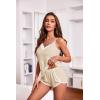 imageEkouaer Womens Pajama Sets Soft Lingerie Sleepwear 2 Piece Cami Shorts Set V Neck Pj Lace NightwearBeige