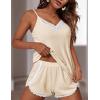 imageEkouaer Womens Pajama Sets Soft Lingerie Sleepwear 2 Piece Cami Shorts Set V Neck Pj Lace NightwearBeige