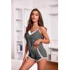 imageEkouaer Womens Pajama Sets Soft Lingerie Sleepwear 2 Piece Cami Shorts Set V Neck Pj Lace NightwearDark Grey