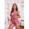 imageEkouaer Womens Pajama Sets Soft Lingerie Sleepwear 2 Piece Cami Shorts Set V Neck Pj Lace NightwearHot Pink
