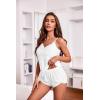imageEkouaer Womens Pajama Sets Soft Lingerie Sleepwear 2 Piece Cami Shorts Set V Neck Pj Lace NightwearWhite  Grey