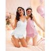imageEkouaer Womens Pajama Sets Soft Lingerie Sleepwear 2 Piece Cami Shorts Set V Neck Pj Lace NightwearWhite  Pink