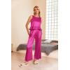 imageEkouaer Womens Satin Pajamas Set 2 Piece Silk Outfits Sleeveless Tank Crop Wide Leg Pants Sleepwear with PocketsHot Pink