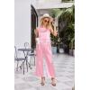 imageEkouaer Womens Satin Pajamas Set 2 Piece Silk Outfits Sleeveless Tank Crop Wide Leg Pants Sleepwear with PocketsPink