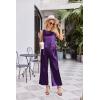 imageEkouaer Womens Satin Pajamas Set 2 Piece Silk Outfits Sleeveless Tank Crop Wide Leg Pants Sleepwear with PocketsPurple