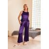 imageEkouaer Womens Satin Pajamas Set 2 Piece Silk Outfits Sleeveless Tank Crop Wide Leg Pants Sleepwear with PocketsPurple