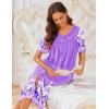 imageEkouaer Womens Short Sleeve House Dress Floral Mumu Dress Duster Housecoat Button Down Nightgown with PocketsPurple Flower