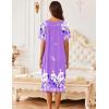 imageEkouaer Womens Short Sleeve House Dress Floral Mumu Dress Duster Housecoat Button Down Nightgown with PocketsPurple Flower