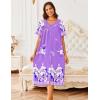 imageEkouaer Womens Short Sleeve House Dress Floral Mumu Dress Duster Housecoat Button Down Nightgown with PocketsPurple Flower