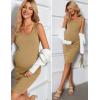 imageEkouaer Womens Summer Maternity Dress Side Ruching Sleeveless Bodycon Dress Cute Pregnancy Dress SXXLKhaki