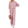imageEkouaer Knit Lounge Sets for Women 2 Piece Cozy Long Sleeve Pullover Sweater Top and Wide Leg Pants Set Pajamas OutfitsPink