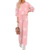 imageEkouaer Knit Lounge Sets for Women 2 Piece Cozy Long Sleeve Pullover Sweater Top and Wide Leg Pants Set Pajamas OutfitsPink Stars