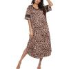 imageEkouaer Long Nightgown Womens V Neck Loungewear Oversized Sleepwear Loose Sleep Dress S4XLBrown Leopard Print