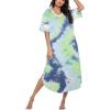 imageEkouaer Long Nightgown Womens V Neck Loungewear Oversized Sleepwear Loose Sleep Dress S4XLGreen Tie Dye