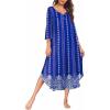 imageEkouaer Long Nightgown for Women 34 Sleeves Nightshirt Maxi Sleep Dress Plus Size Loungewear Full Length SleepwearBlue Sapphire Gem
