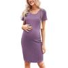 imageEkouaer Maternity Dress Rib Knit Short Sleeve Bodycon Dresses Casual Stretchy Pregnancy Clothes SXXLPurple