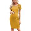 imageEkouaer Maternity Dress Rib Knit Short Sleeve Bodycon Dresses Casual Stretchy Pregnancy Clothes SXXLYellow