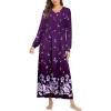 imageEkouaer Nightgown Long Sleeve for Women Sleepwear V Neck Loungewear Button Full Length NightshirtPurple Flowers