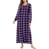 imageEkouaer Nightgown Long Sleeve for Women Sleepwear V Neck Loungewear Button Full Length NightshirtPurple Plaid