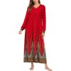 imageEkouaer Nightgown Long Sleeve for Women Sleepwear V Neck Loungewear Button Full Length NightshirtRed Feather Print