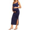 imageEkouaer Women Sleeveless Tank Maternity Dress Ribbed Knit Pregnancy Midi Dresses Ruch Side Stretchy Pregnancy Clothes SXXLNavy Blue