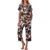 imageEkouaer Womens Capri Pajama Sets Floral Print Short Sleeve Sleepwear Top and Capri Pants 2 Piece Loungewear with PocketsBlack Colorful Flowers