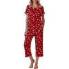imageEkouaer Womens Capri Pajama Sets Floral Print Short Sleeve Sleepwear Top and Capri Pants 2 Piece Loungewear with PocketsRed Christmas Snowflakes