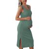 imageEkouaer Womens Maternity Dress Rib Knit Sleeveless Tank Side Slit Bodycon Dresses Pregnancy Clothes SXXLMint Green