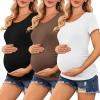 imageEkouaer Womens Maternity Shirts 3 Packs Side Ruched Pregnancy Tee Top Tunic Blouse Casual Mama Clothes SXXL3pcs Black  Brown  White