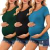 imageEkouaer Womens Maternity Shirts 3 Packs Side Ruched Pregnancy Tee Top Tunic Blouse Casual Mama Clothes SXXL3pcs Black  Green  Teal